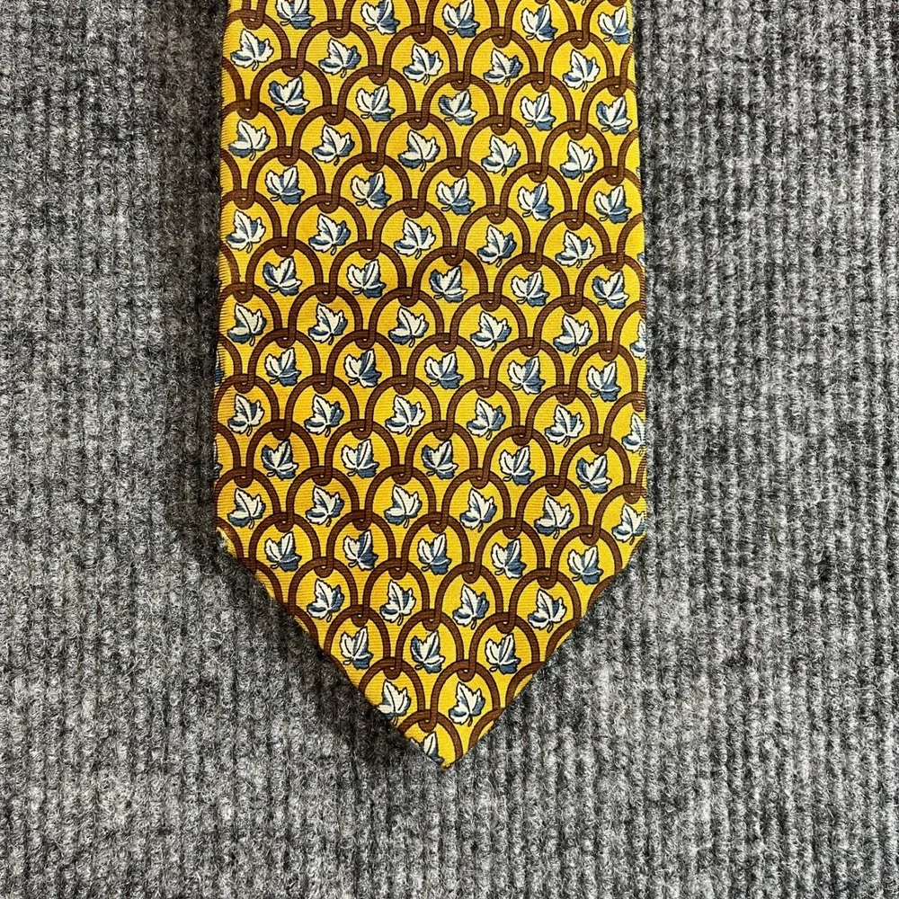 Gap Premium 1969 Mens Silk Tie Yellow Brown Leaf Pattern Formal Necktie